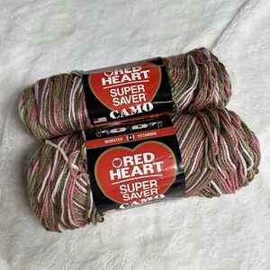 Red Heart Super Saver Yarn PINK CAMO‎ 0972 Acrylic 5 oz Skeins LOT OF 2 Diff Dye
